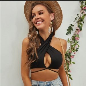 SHEIN Backless Wrap Halter Top